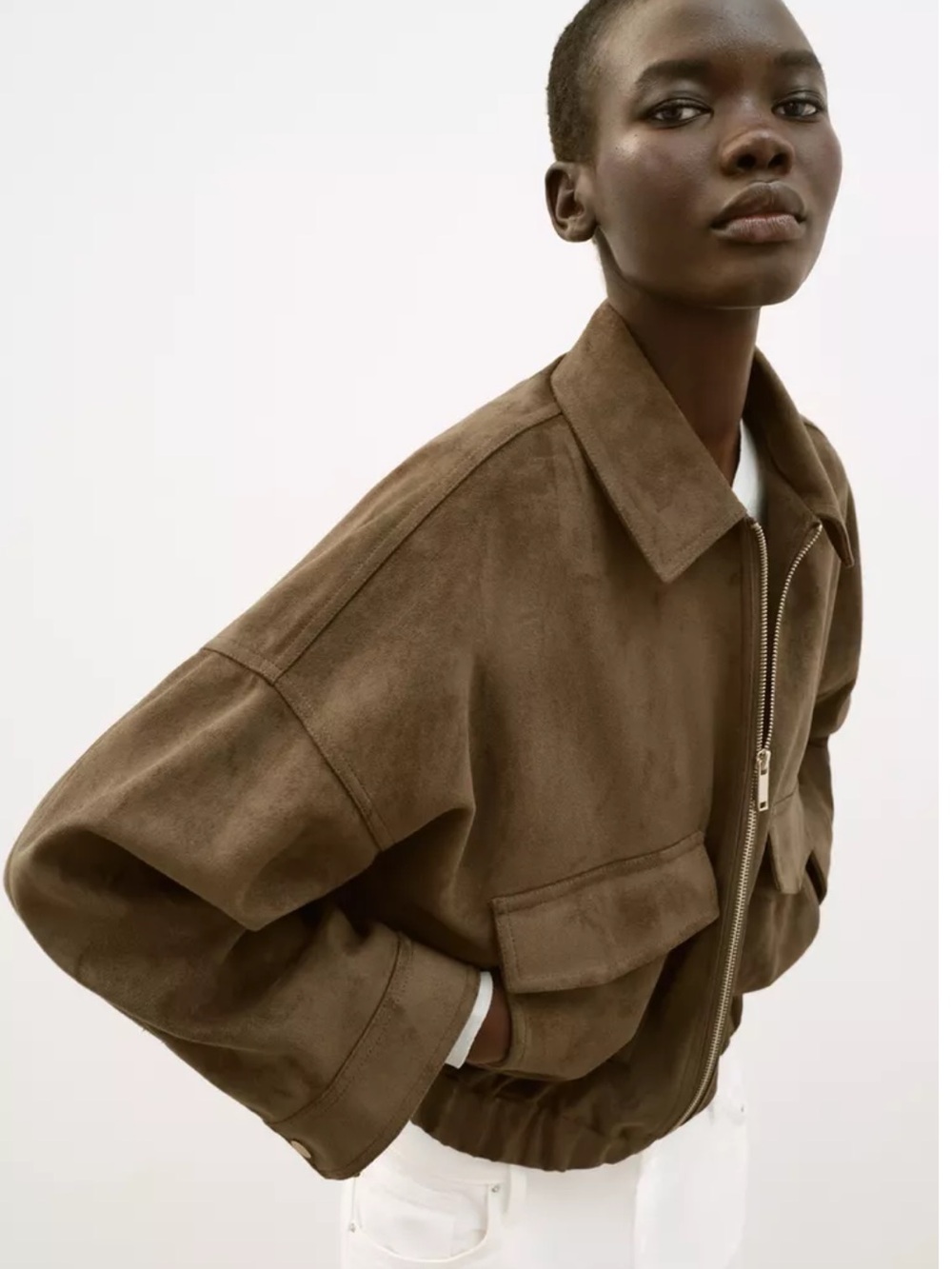 Zara brown faux suede jacket - Picture 2 of 8